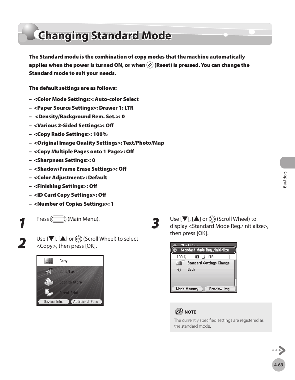 Changing standard mode, Changng standard mode -69, Changing standard mode -69 | See “changing standard mode,” on, P. 4-69 | Canon Color imageCLASS MF9280Cdn User Manual | Page 216 / 548
