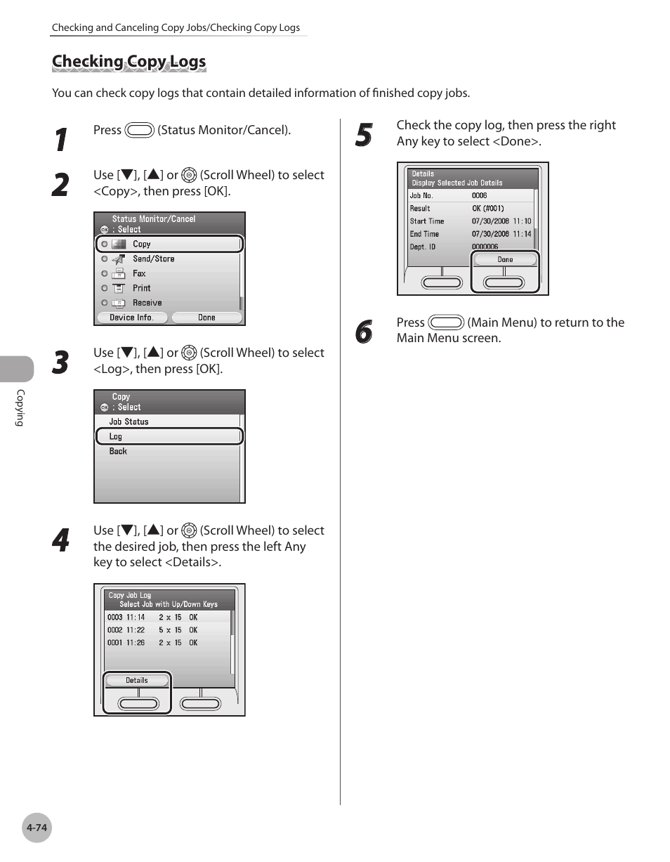 Checking copy logs, Checking copy logs -74 | Canon Color imageCLASS MF9280Cdn User Manual | Page 221 / 548