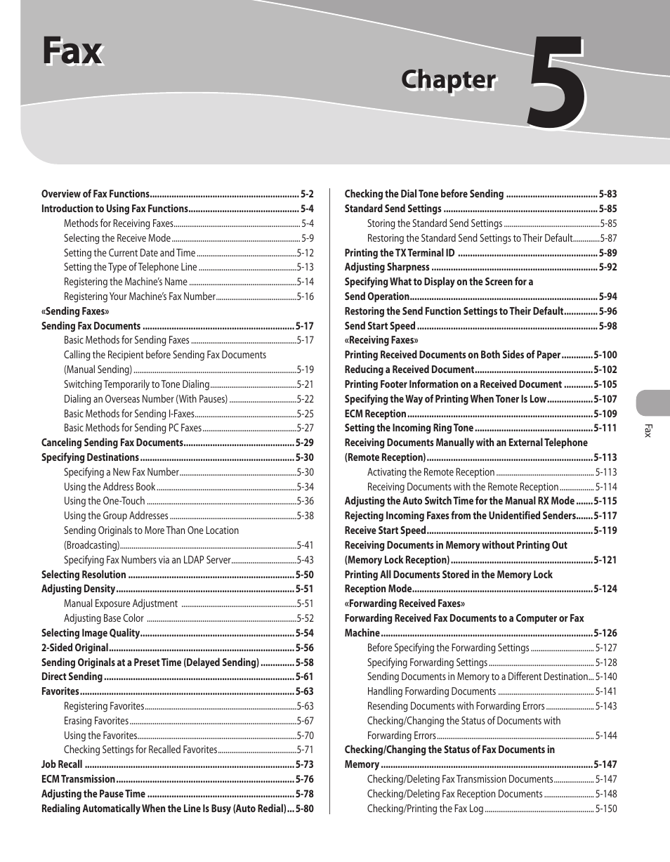 5 fax, Fax (see on p. 5-1), 5 fax -1 | Chapter | Canon Color imageCLASS MF9280Cdn User Manual | Page 222 / 548