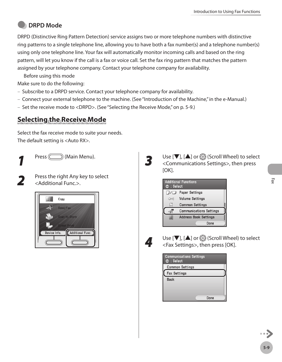Selecting the receive mode, Selecting the receive mode -9 | Canon Color imageCLASS MF9280Cdn User Manual | Page 230 / 548