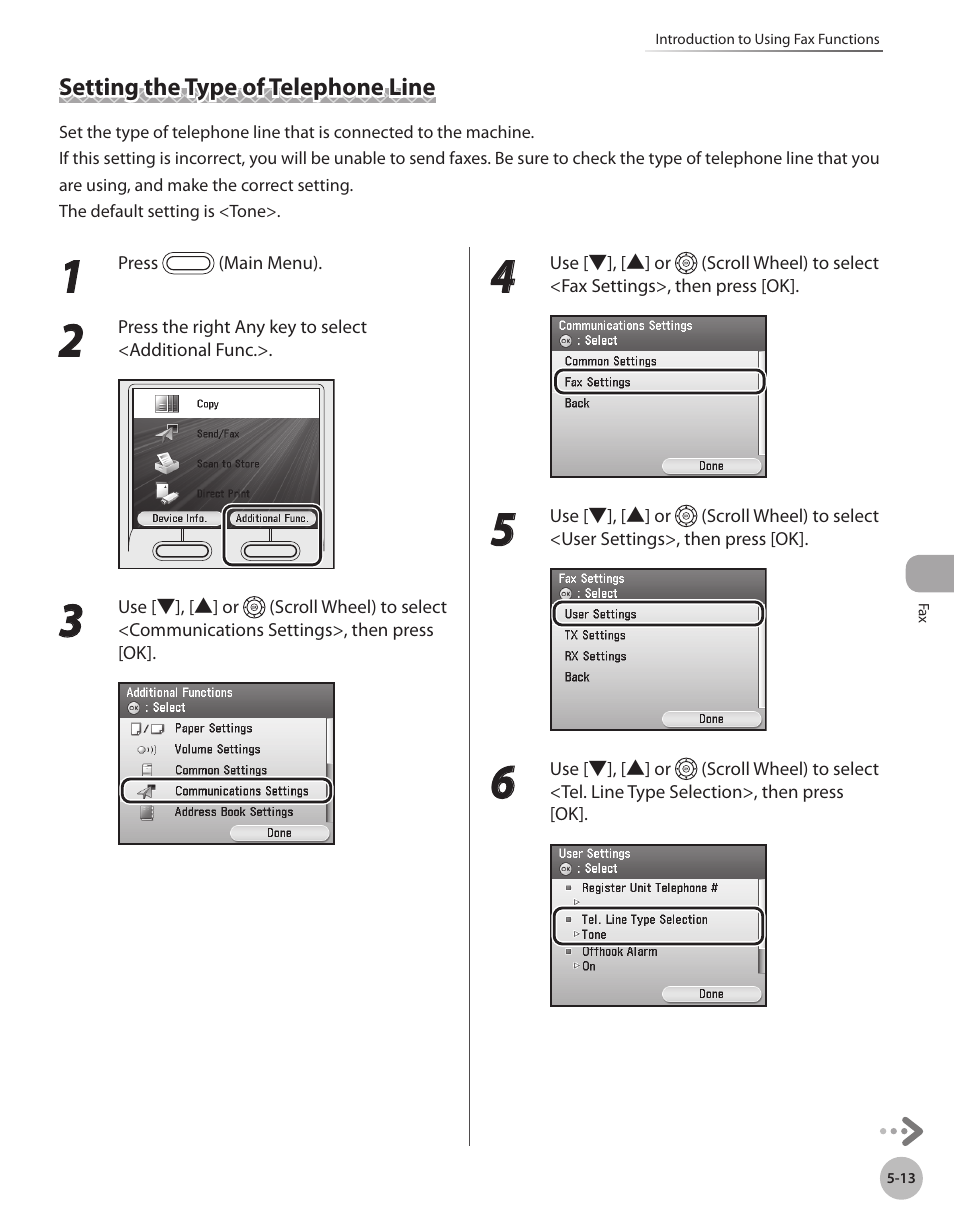 Setting the type of telephone line, Setting the type of telephone line -13, Setting the type of telephone line,” on p. 5-13.) | Canon Color imageCLASS MF9280Cdn User Manual | Page 234 / 548