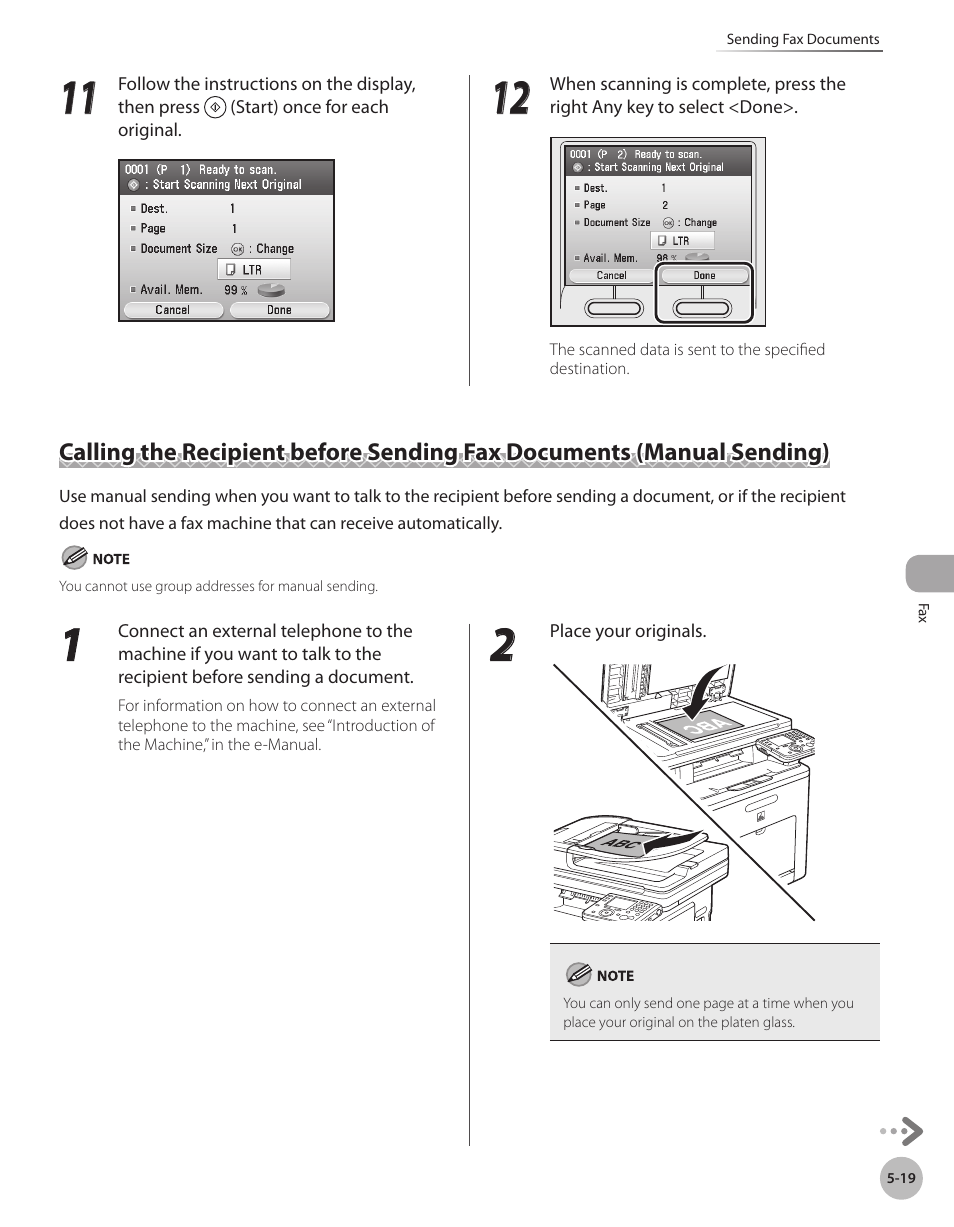 Calling the recipient before sending fax documents, Manual sending) -19 | Canon Color imageCLASS MF9280Cdn User Manual | Page 240 / 548