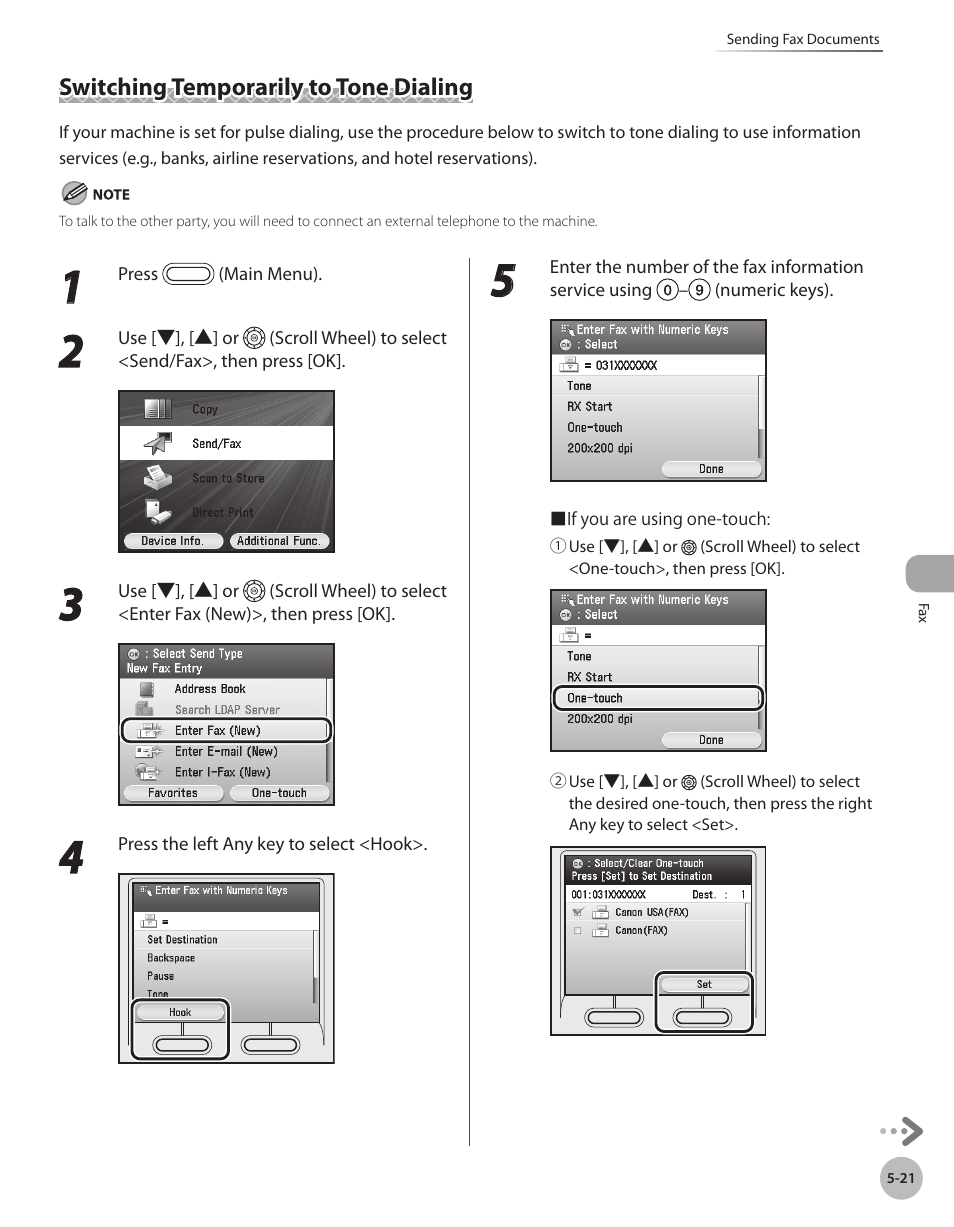 Switching temporarily to tone dialing, Switching temporarily to tone dialing -21 | Canon Color imageCLASS MF9280Cdn User Manual | Page 242 / 548