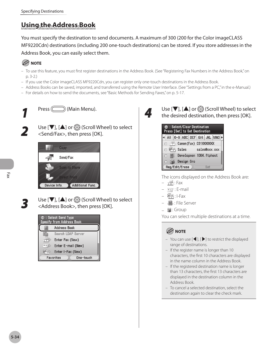 Using the address book, Using the address book -34 | Canon Color imageCLASS MF9280Cdn User Manual | Page 255 / 548