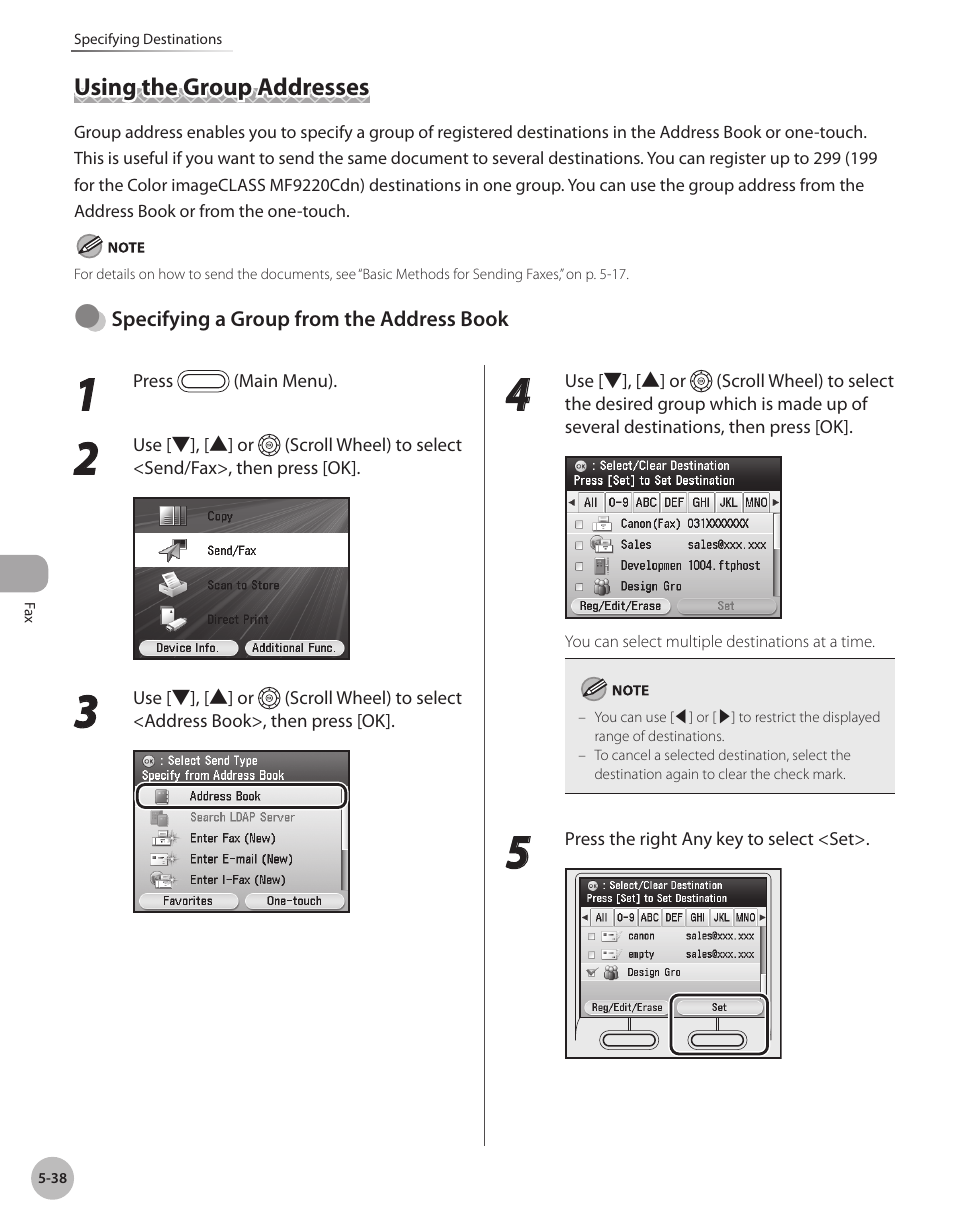 Using the group addresses, Using the group addresses -38 | Canon Color imageCLASS MF9280Cdn User Manual | Page 259 / 548