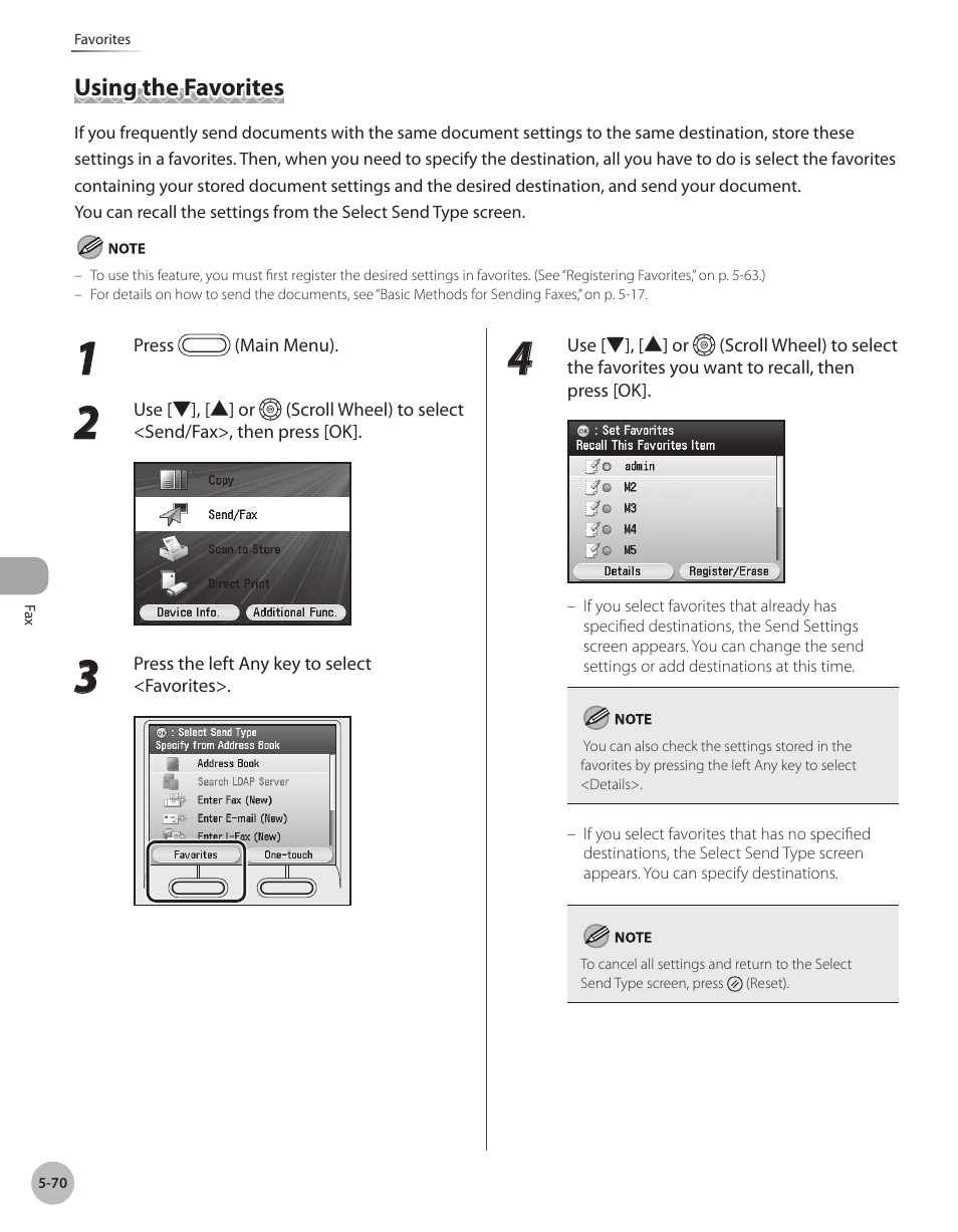 Using the favorites, Using the favorites -70 | Canon Color imageCLASS MF9280Cdn User Manual | Page 291 / 548