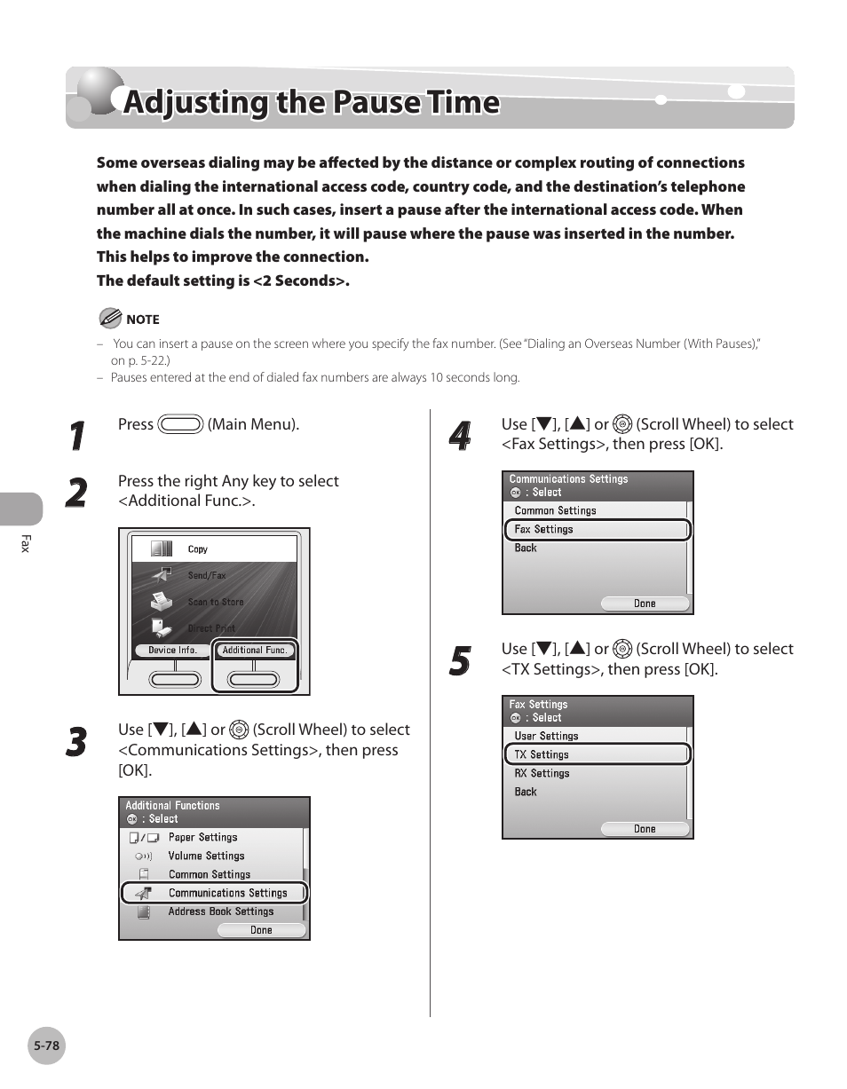 Adjusting the pause time, Adjustng the pause tme -78, Adjusting the pause time -78 | Canon Color imageCLASS MF9280Cdn User Manual | Page 299 / 548