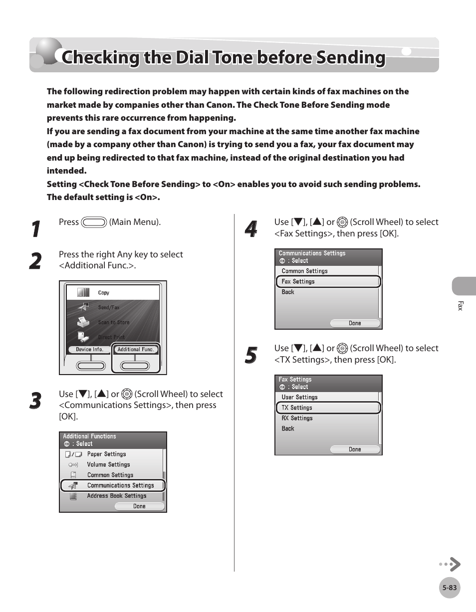 Checking the dial tone before sending, Checkng the dal tone before sendng -83, Checking the dial tone before sending -83 | Canon Color imageCLASS MF9280Cdn User Manual | Page 304 / 548
