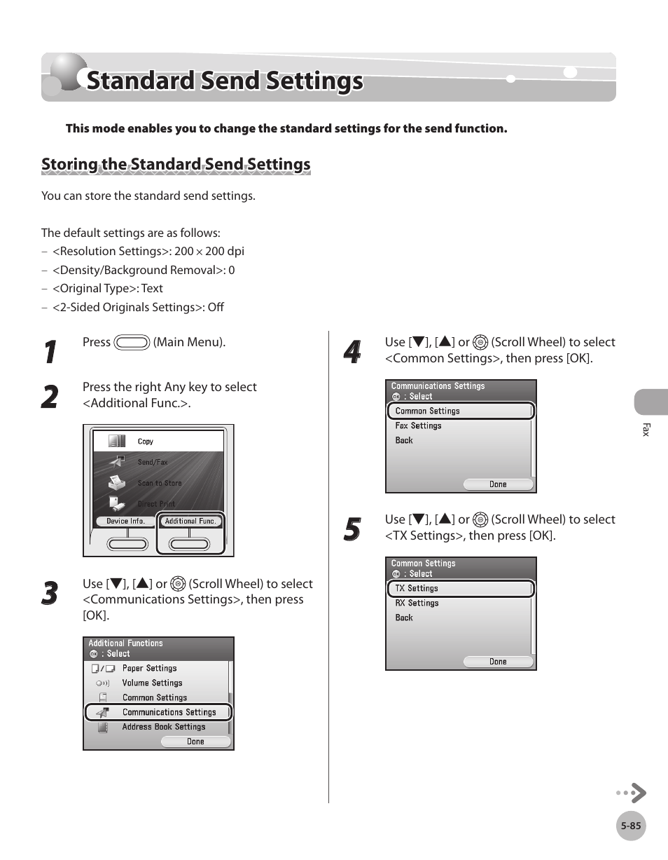 Standard send settings, Storing the standard send settings, Standard send settngs -85 | Storing the standard send settings -85, Standard send settings -85 | Canon Color imageCLASS MF9280Cdn User Manual | Page 306 / 548