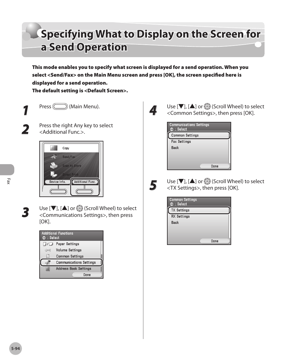 Specifying what to display on the screen for a, Send operation -94 | Canon Color imageCLASS MF9280Cdn User Manual | Page 315 / 548