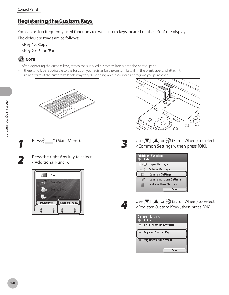 Registering the custom keys, Registering the custom keys -8 | Canon Color imageCLASS MF9280Cdn User Manual | Page 33 / 548