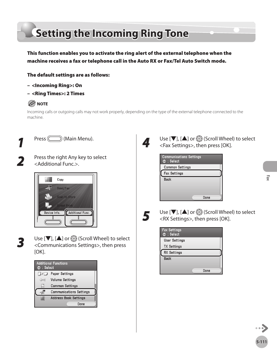 Setting the incoming ring tone, Settng the incomng rng tone -111, Setting the incoming ring tone -111 | Canon Color imageCLASS MF9280Cdn User Manual | Page 332 / 548