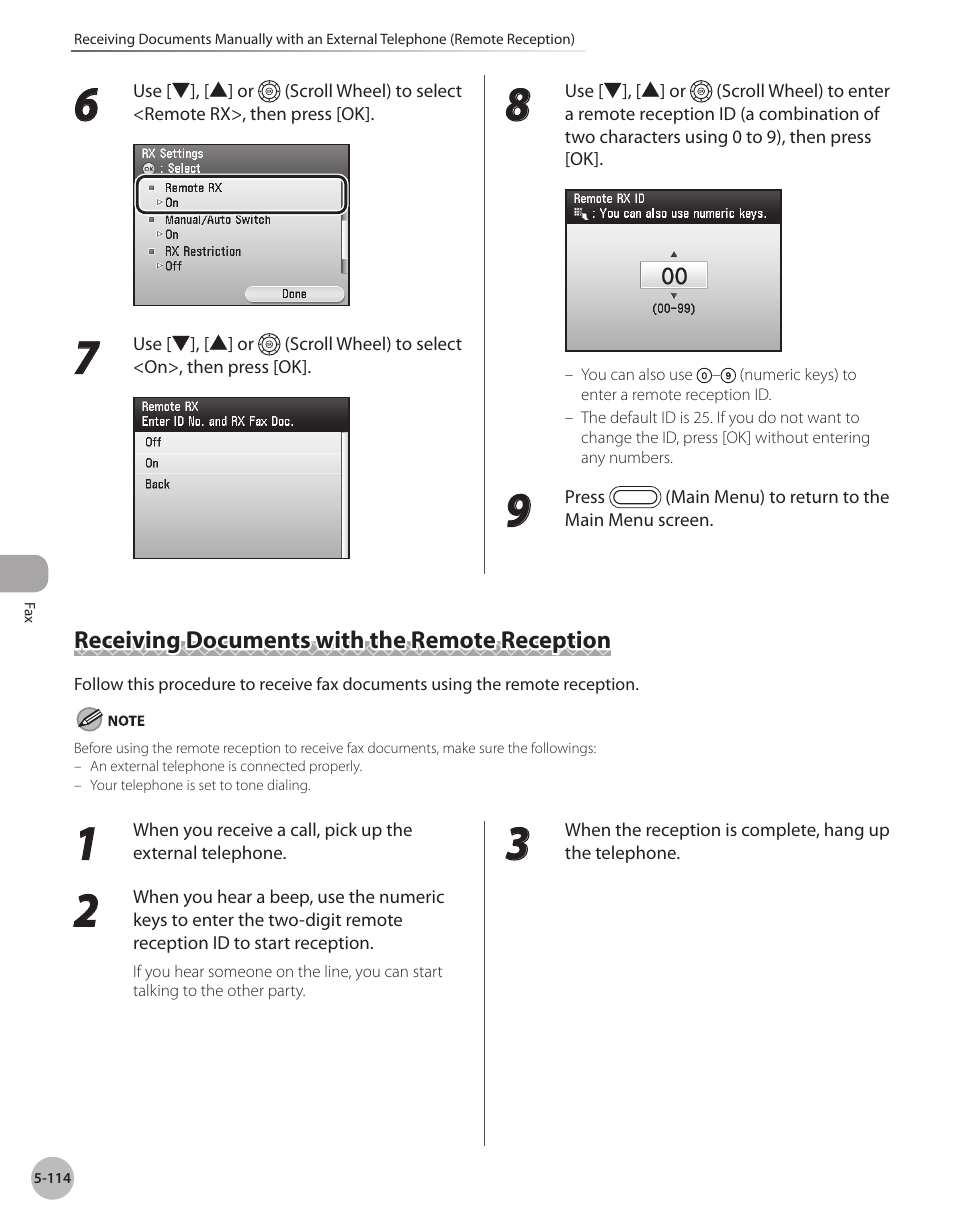 Receiving documents with the remote reception, Receiving documents with the remote reception -114 | Canon Color imageCLASS MF9280Cdn User Manual | Page 335 / 548