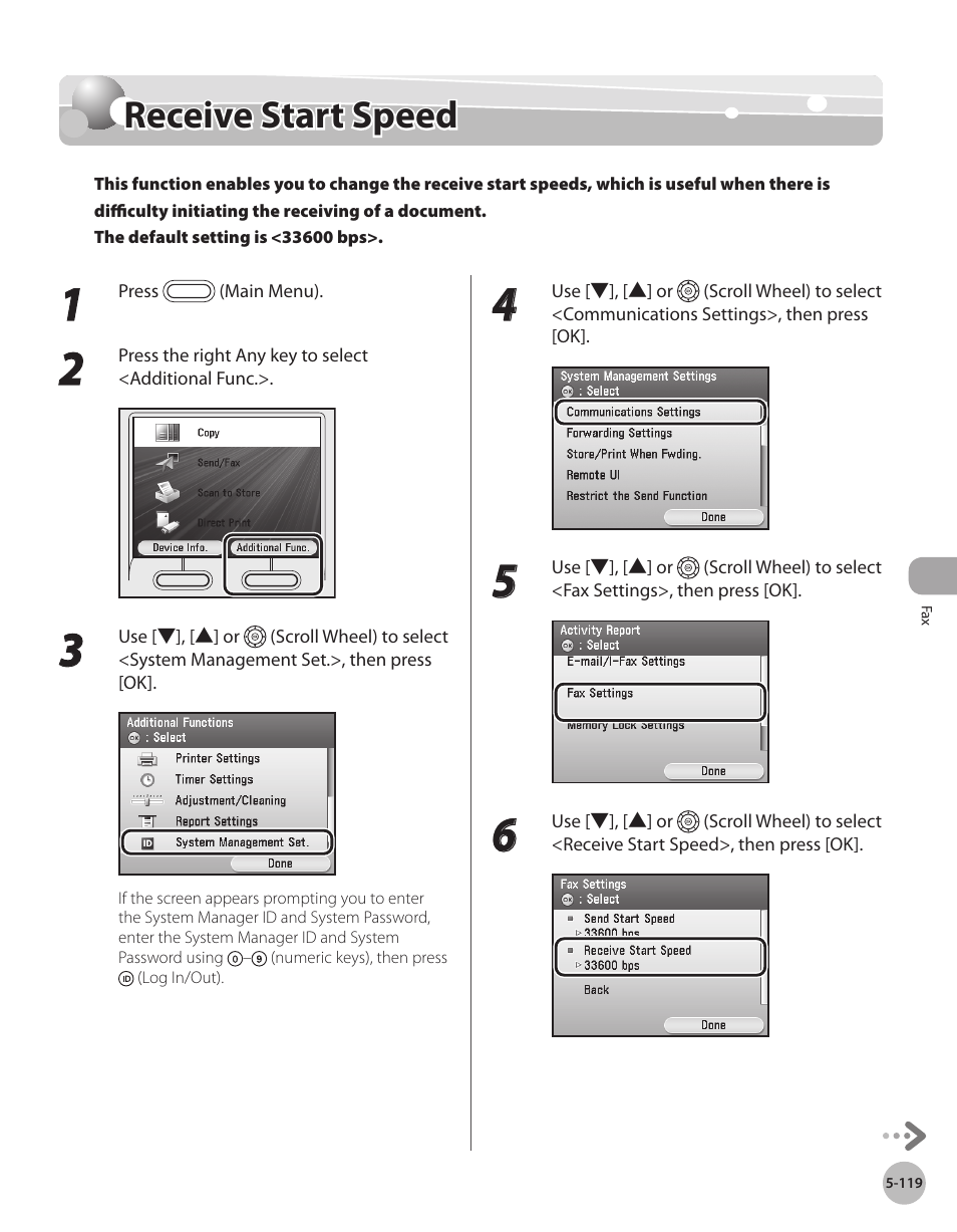 Receive start speed, Receve start speed -119, Receive start speed -119 | Canon Color imageCLASS MF9280Cdn User Manual | Page 340 / 548