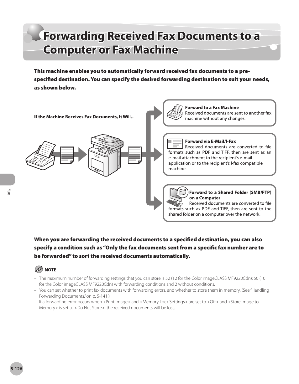 Forwardng receved fax documents, To a computer or fax machne -126 | Canon Color imageCLASS MF9280Cdn User Manual | Page 347 / 548