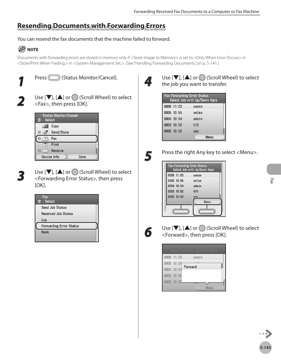 Resending documents with forwarding errors, Resending documents with forwarding, Errors -143 | Resending documents with forwarding errors -143 | Canon Color imageCLASS MF9280Cdn User Manual | Page 364 / 548