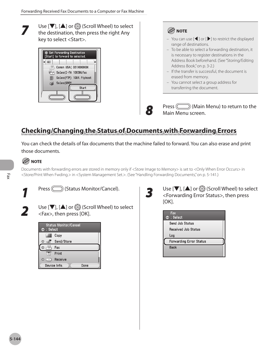 Checking/changing the status of, Documents with forwarding errors -144 | Canon Color imageCLASS MF9280Cdn User Manual | Page 365 / 548