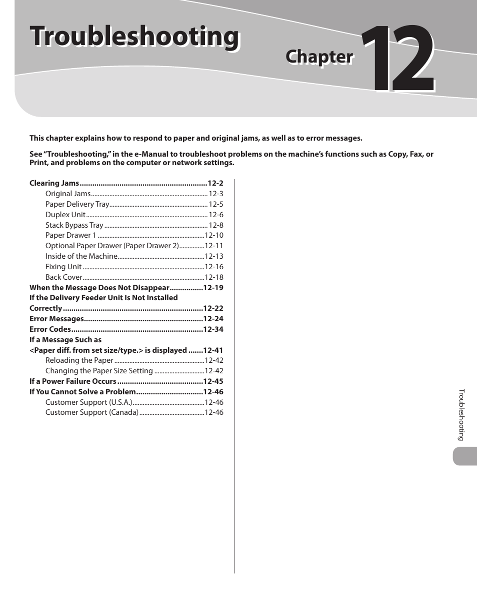 12 troubleshooting, Troubleshooting, 12 troubleshooting -1 | Canon Color imageCLASS MF9280Cdn User Manual | Page 456 / 548