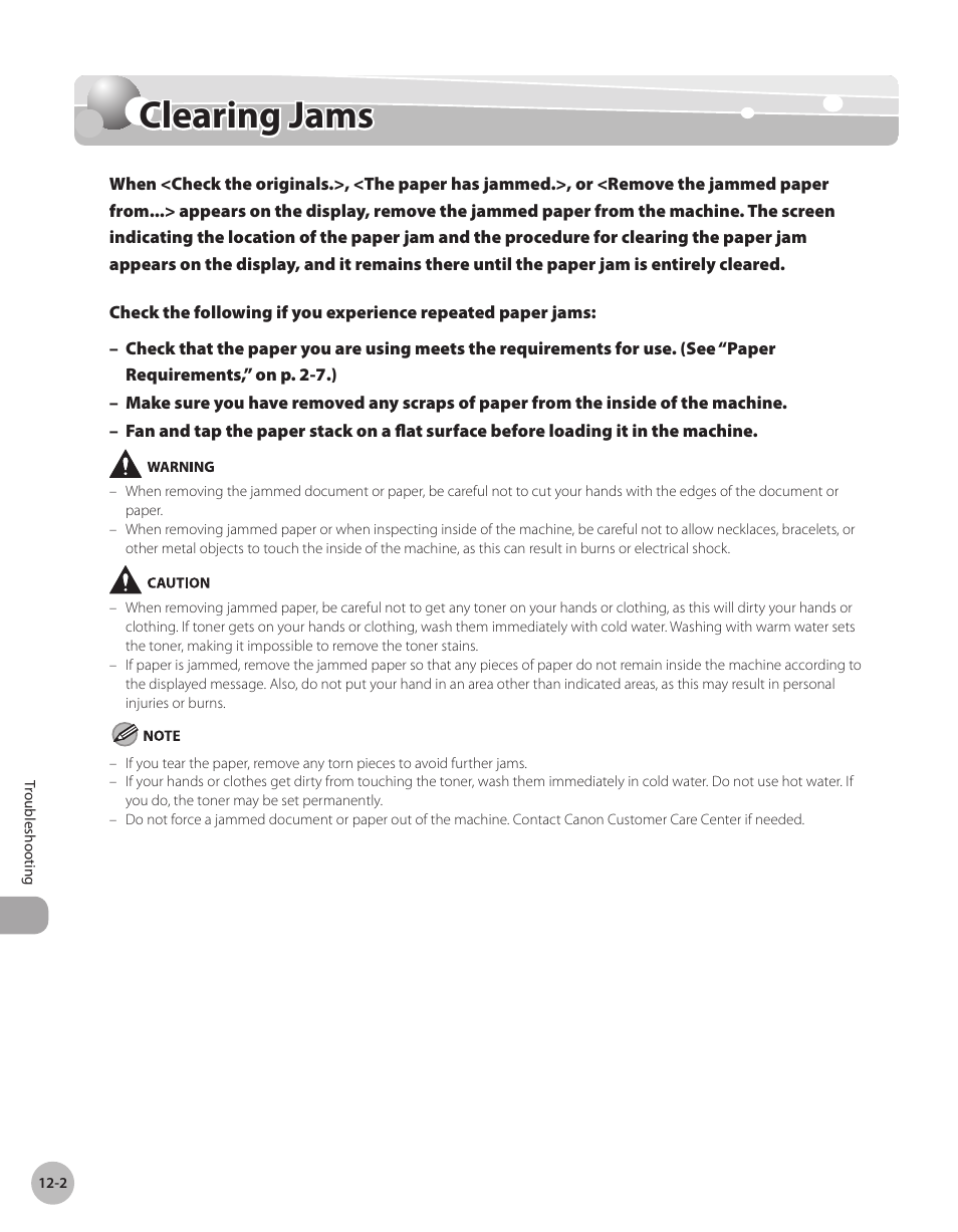Clearing jams, Clearng jams -2, Clearing jams -2 | Canon Color imageCLASS MF9280Cdn User Manual | Page 457 / 548