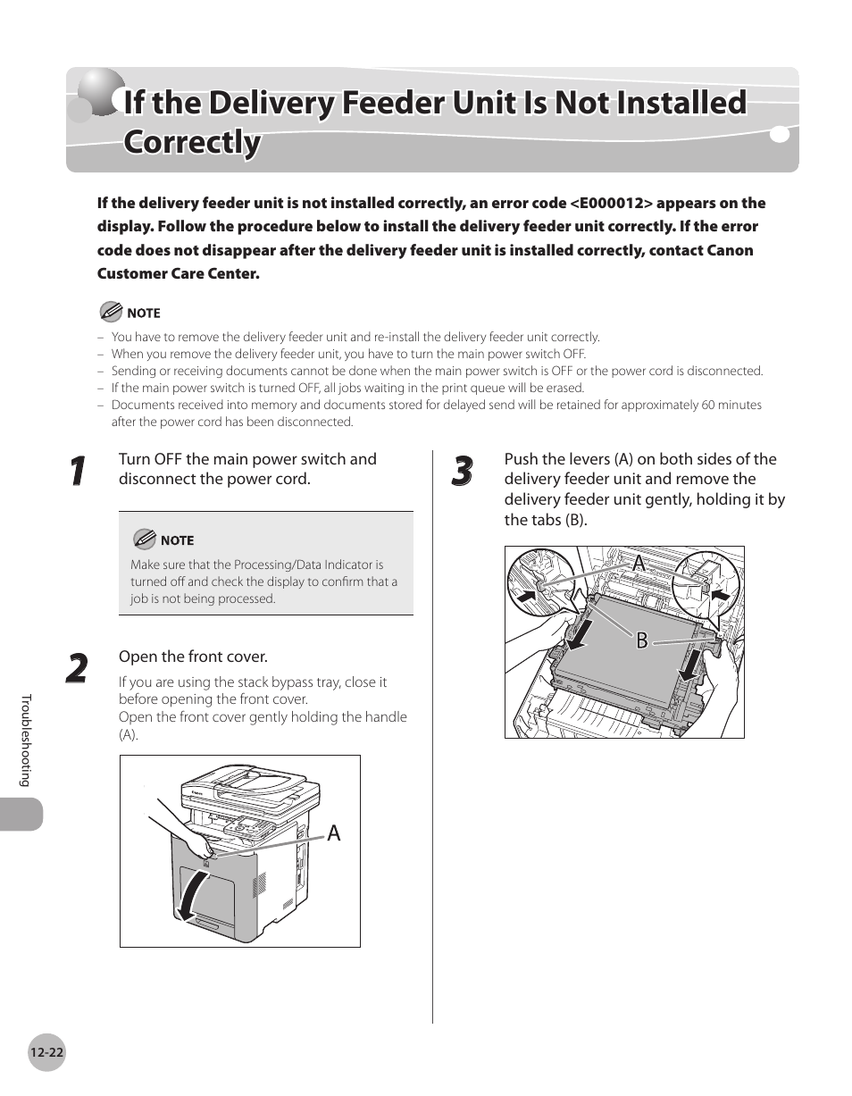 If the delvery feeder unt is not, Installed correctly -22, If the delivery feeder unit is not installed | Correctly -22 | Canon Color imageCLASS MF9280Cdn User Manual | Page 477 / 548