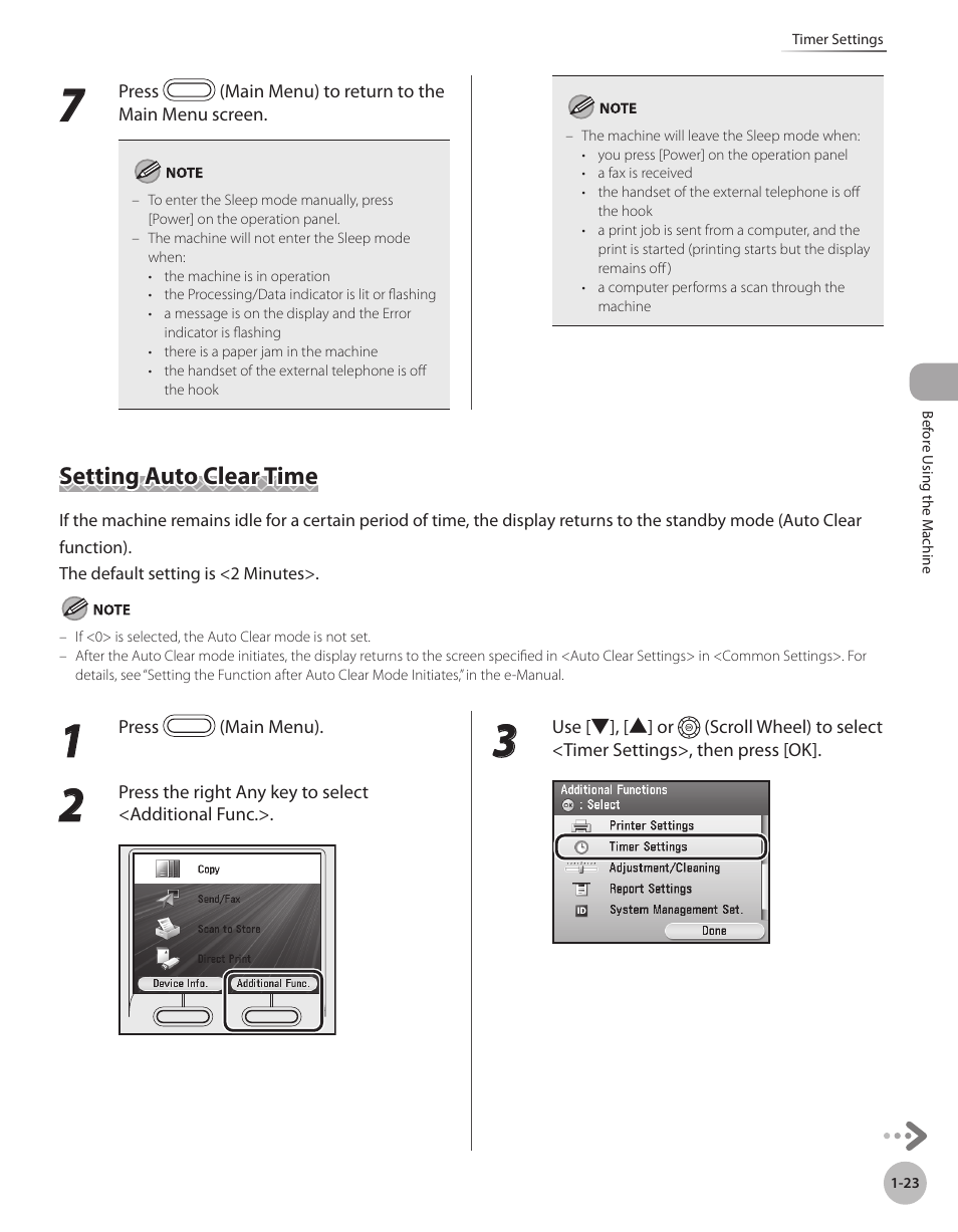 Setting auto clear time, Setting auto clear time -23 | Canon Color imageCLASS MF9280Cdn User Manual | Page 48 / 548