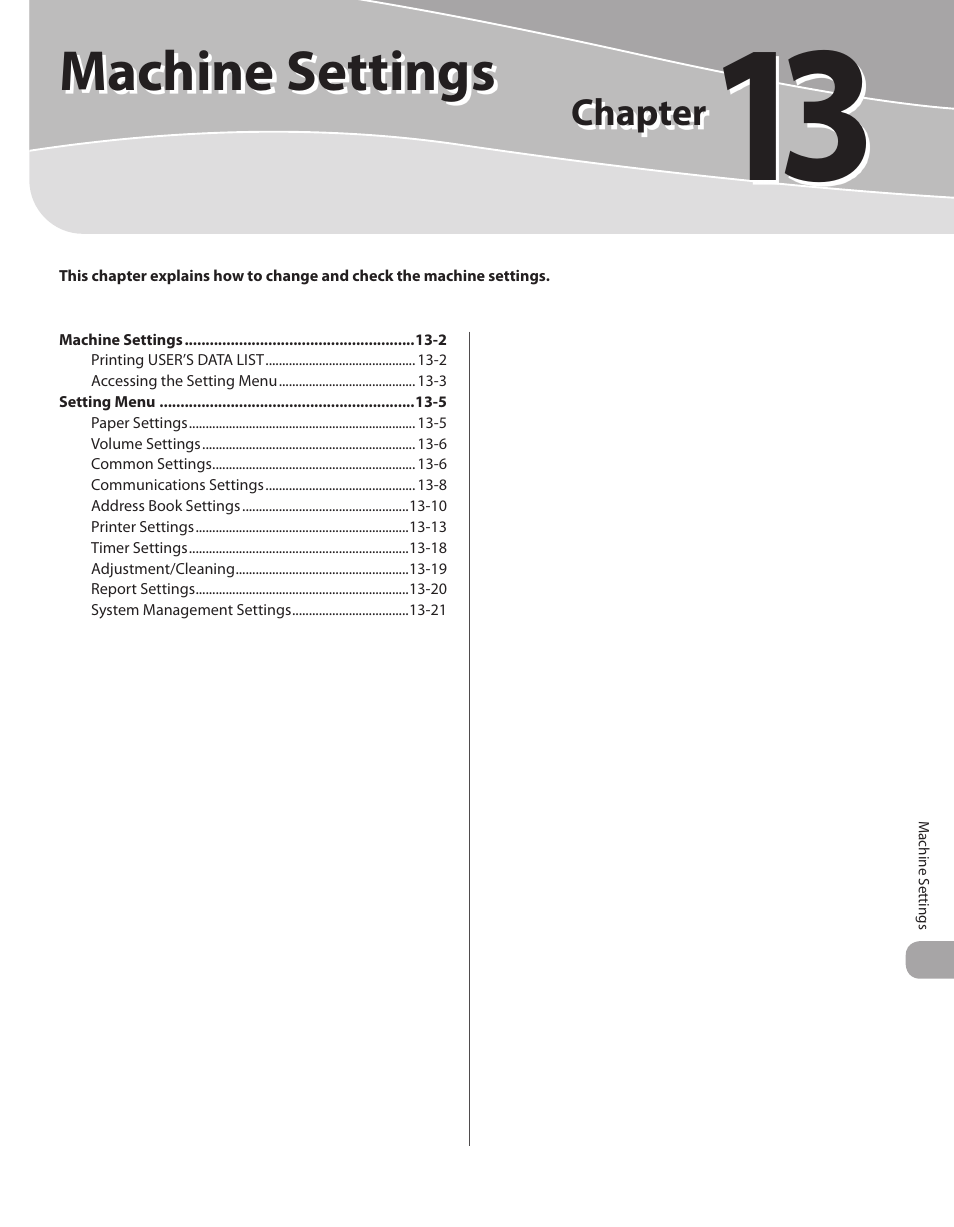 13 machine settings, Machine settings, 13 machine settings -1 | Canon Color imageCLASS MF9280Cdn User Manual | Page 504 / 548