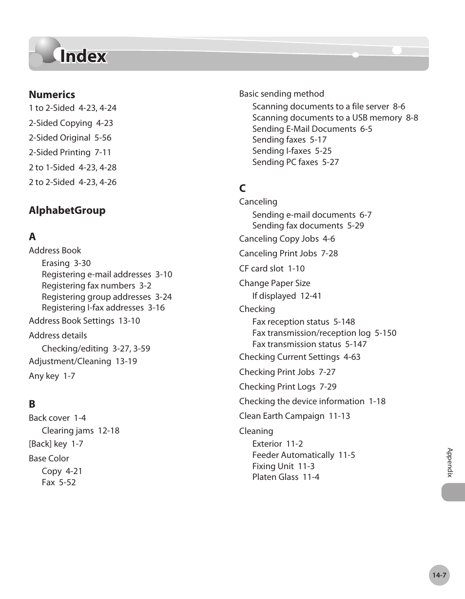 Index, Index -7 | Canon Color imageCLASS MF9280Cdn User Manual | Page 542 / 548