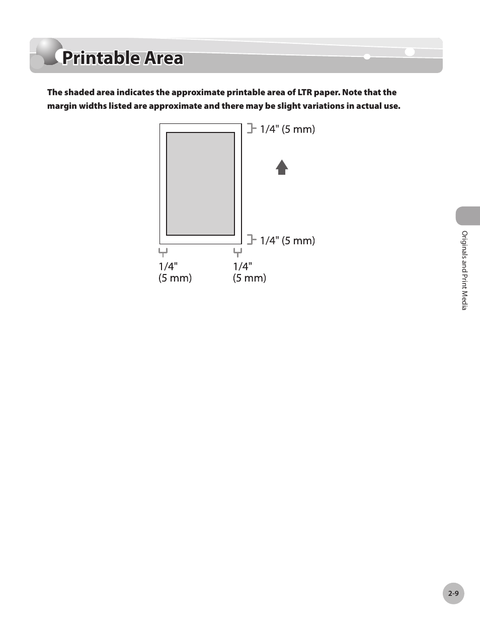 Printable area, Prntable area -9, Printable area -9 | Canon Color imageCLASS MF9280Cdn User Manual | Page 62 / 548