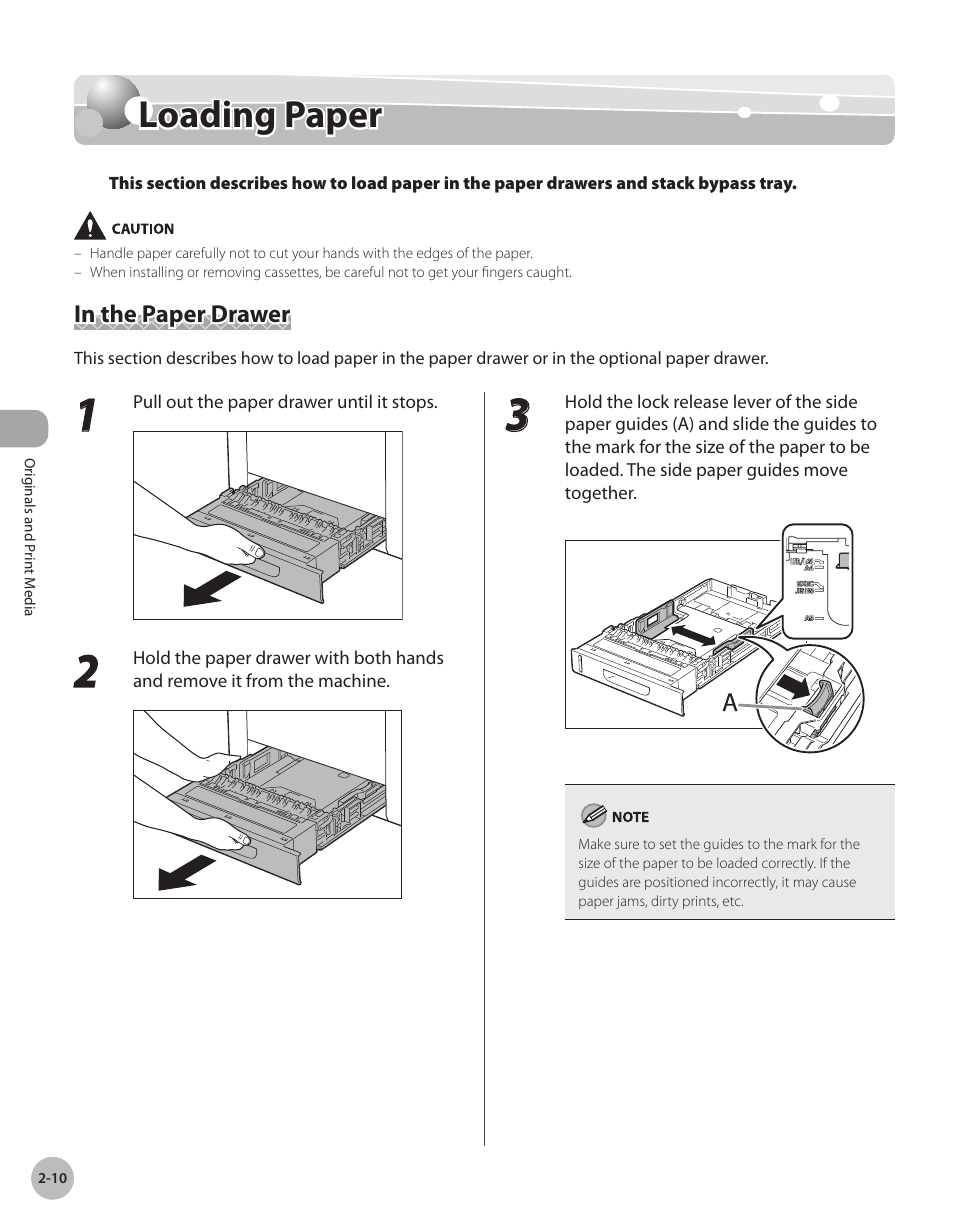 Loading paper, In the paper drawer, Loadng paper -10 | In the paper drawer -10, Loading paper -10 | Canon Color imageCLASS MF9280Cdn User Manual | Page 63 / 548