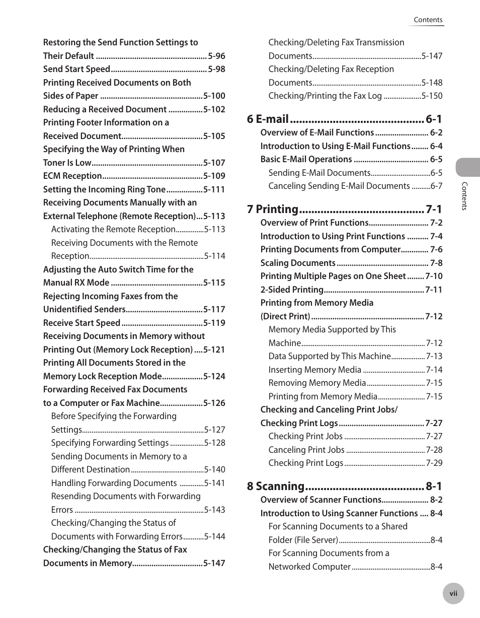 6 e-mail -1, 7 printing -1, 8 scanning -1 | Canon Color imageCLASS MF9280Cdn User Manual | Page 8 / 548