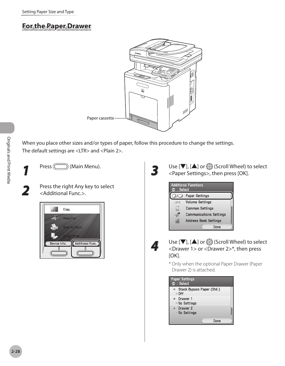 For the paper drawer, For the paper drawer -28 | Canon Color imageCLASS MF9280Cdn User Manual | Page 81 / 548