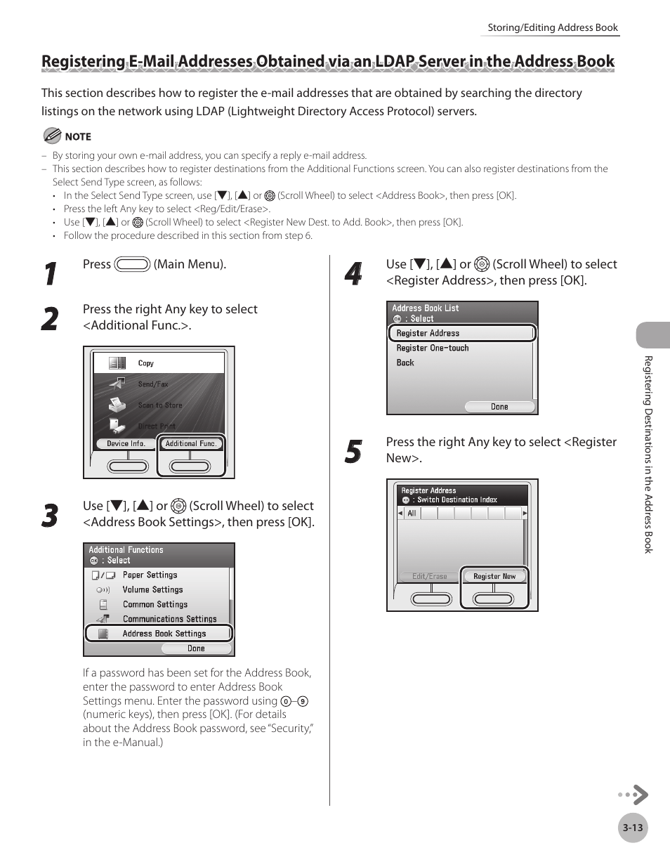 Registering e-mail addresses obtained, Via an ldap server in the address book -13, Registering e-mail addresses obtained via an | Ldap server in the address book -13 | Canon Color imageCLASS MF9280Cdn User Manual | Page 96 / 548