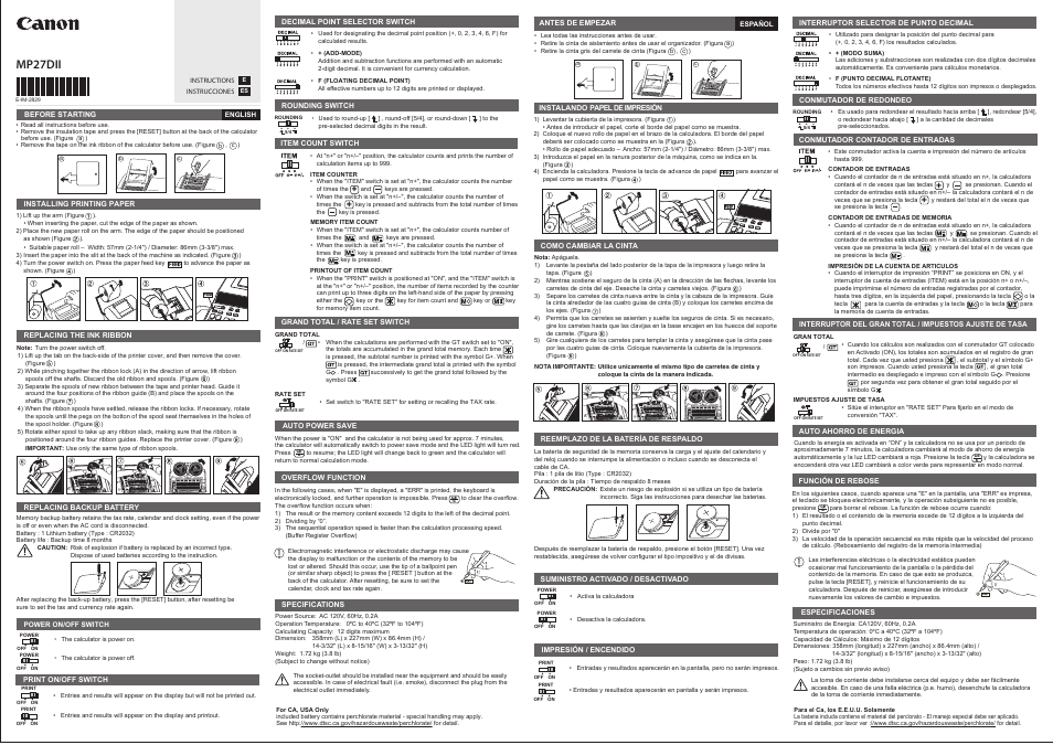 Canon MP27DII User Manual | 2 pages