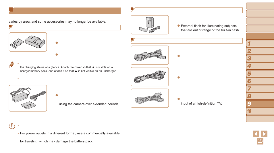 Optional accessories, Even if the camera is left of, Power supplies | Flash unit, Other accessories | Canon PowerShot SX510 HS User Manual | Page 126 / 168