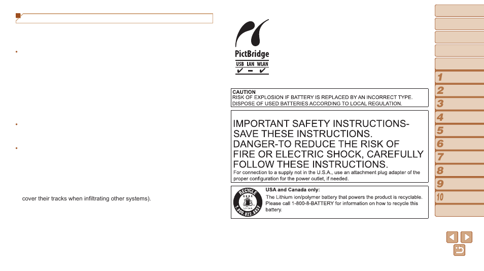 Security precautions | Canon PowerShot SX510 HS User Manual | Page 166 / 168