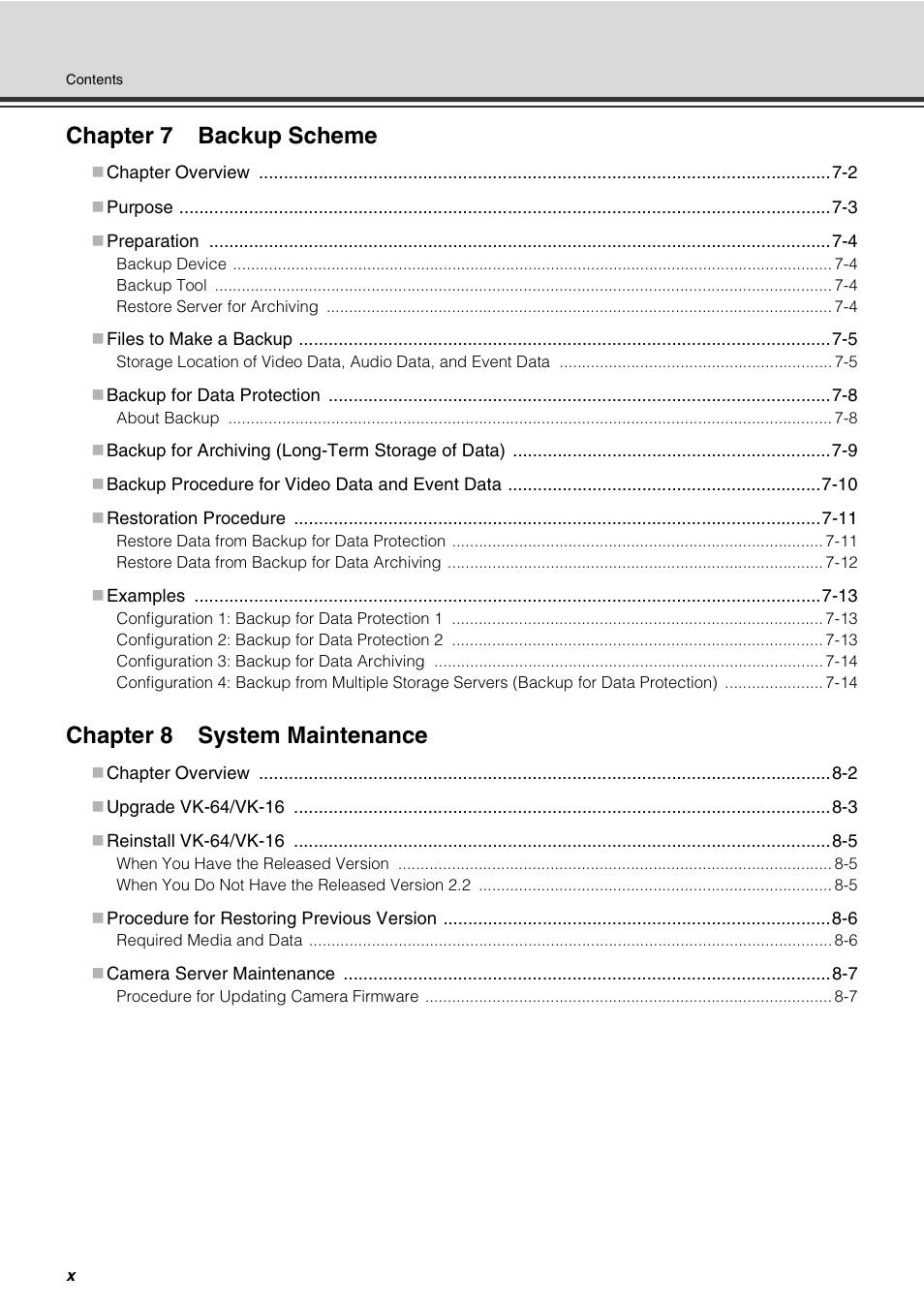 Chapter 7 backup scheme, Chapter 8 system maintenance | Canon VB-C60 User Manual | Page 10 / 288
