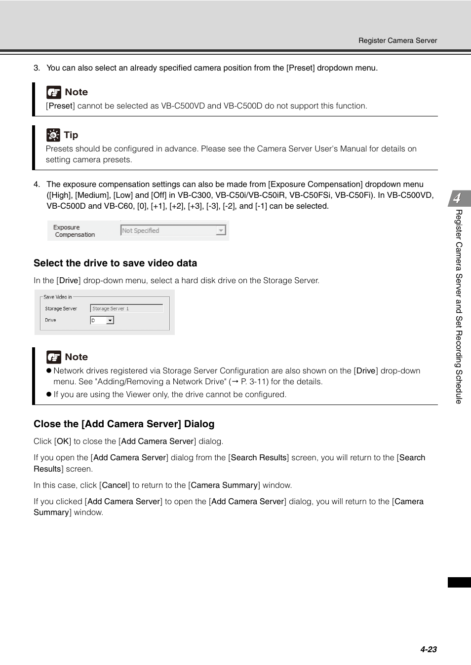 Select the drive to save video data, Close the [add camera server] dialog | Canon VB-C60 User Manual | Page 103 / 288