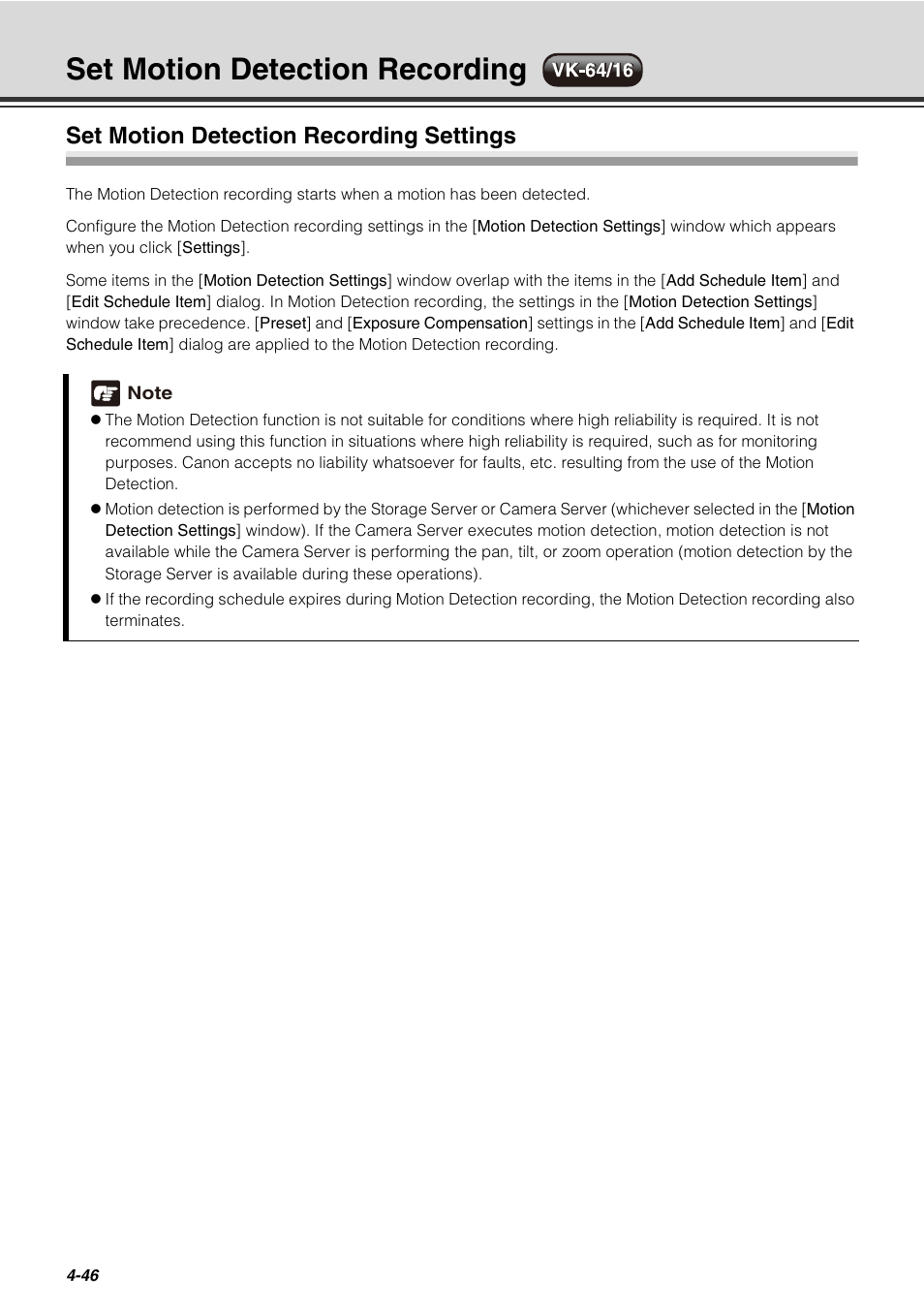 Set motion detection recording, Set motion detection recording settings, Set motion detection recording -46 | Set motion detection recording settings -46, P. 4-46), Ee "set motion detection recording, P. 4-46) fo | Canon VB-C60 User Manual | Page 126 / 288