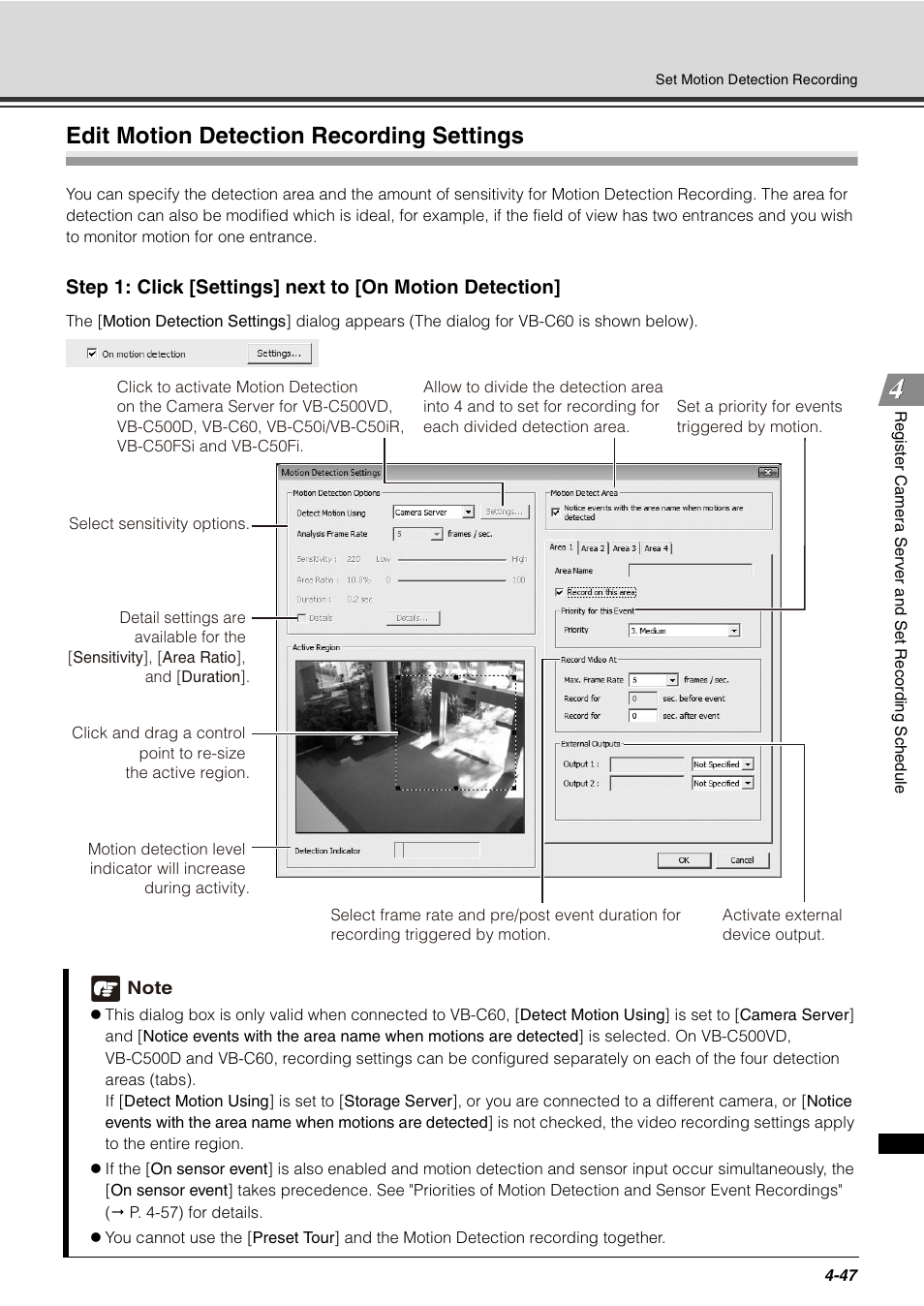 Edit motion detection recording settings, Edit motion detection recording settings -47 | Canon VB-C60 User Manual | Page 127 / 288