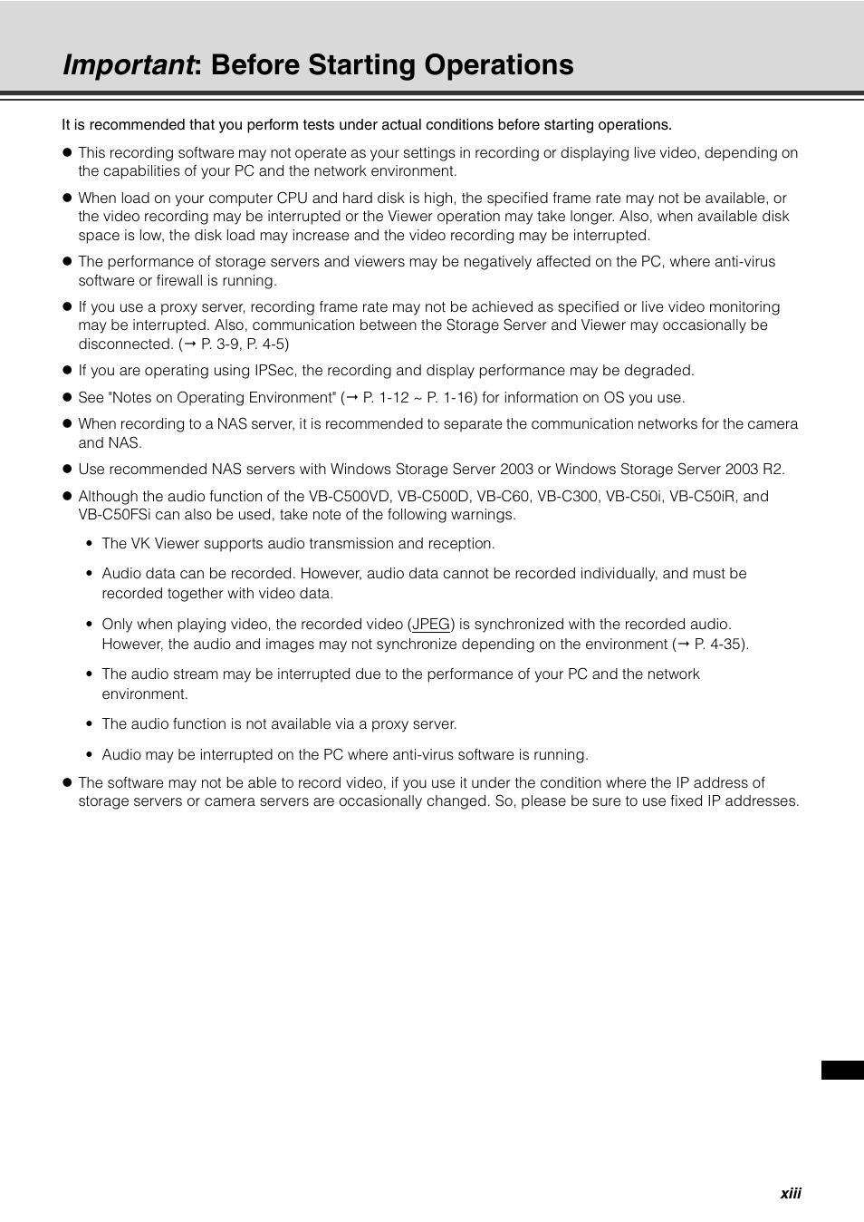 Important: before starting operations, Important : before starting operations | Canon VB-C60 User Manual | Page 13 / 288