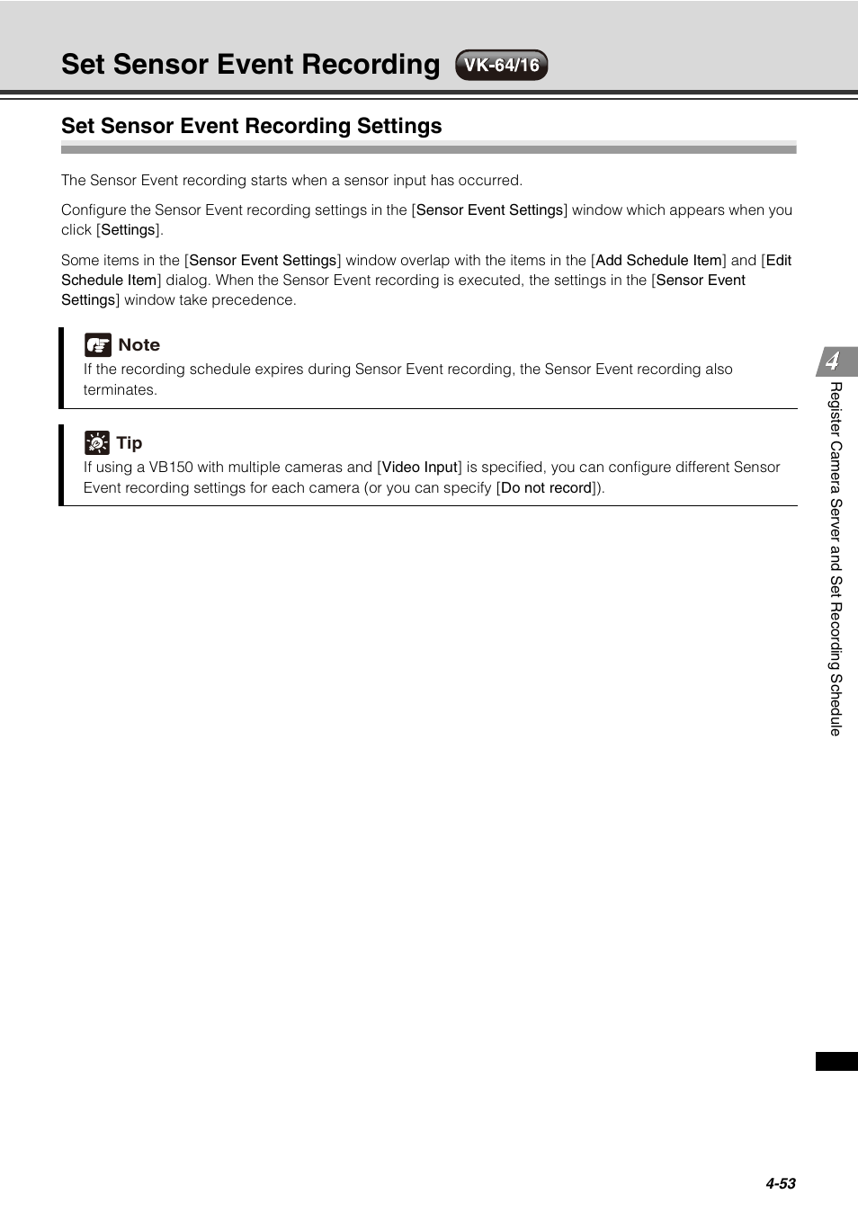 Set sensor event recording, Set sensor event recording settings, Set sensor event recording -53 | Set sensor event recording settings -53, P. 4-53) f | Canon VB-C60 User Manual | Page 133 / 288