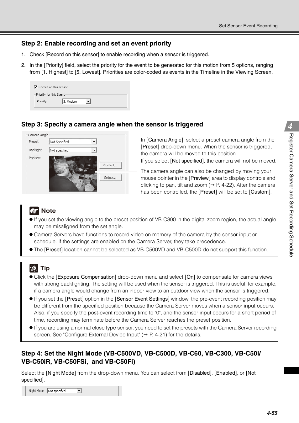 Step 2: enable recording and set an event priority | Canon VB-C60 User Manual | Page 135 / 288