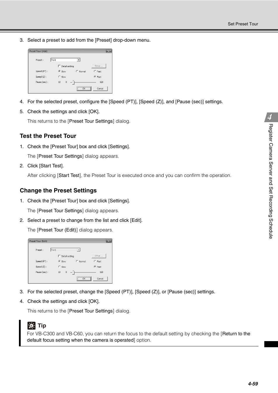 Test the preset tour, Change the preset settings | Canon VB-C60 User Manual | Page 139 / 288