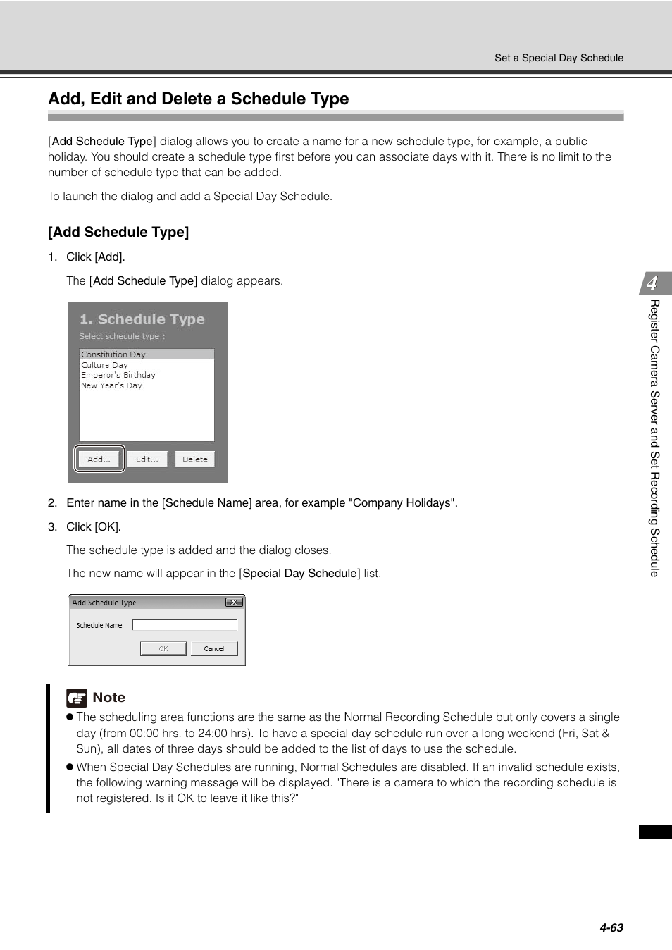 Add, edit and delete a schedule type, Add, edit and delete a schedule type -63, Add schedule type | Canon VB-C60 User Manual | Page 143 / 288