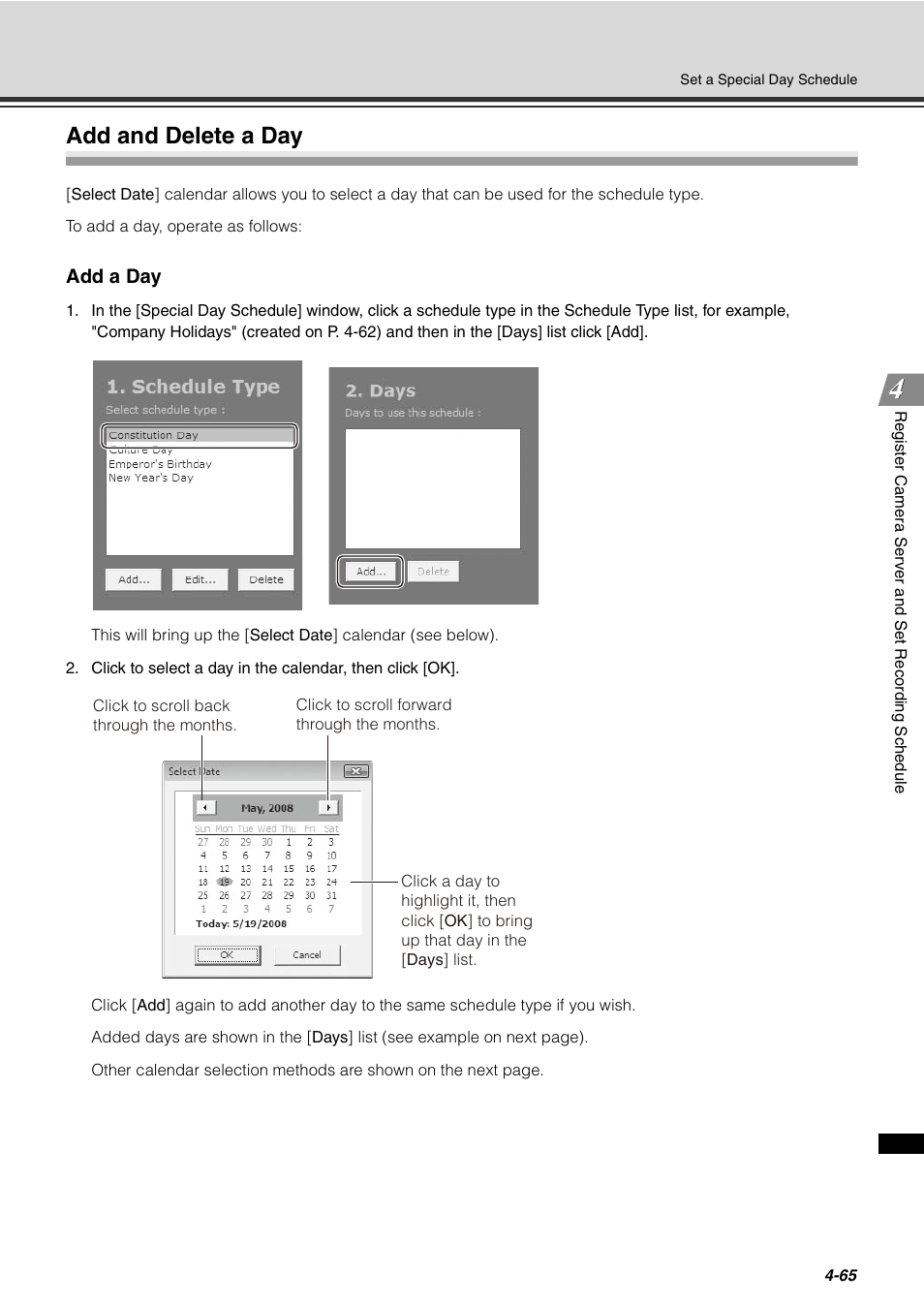 Add and delete a day, Add and delete a day -65, Add a day | Canon VB-C60 User Manual | Page 145 / 288