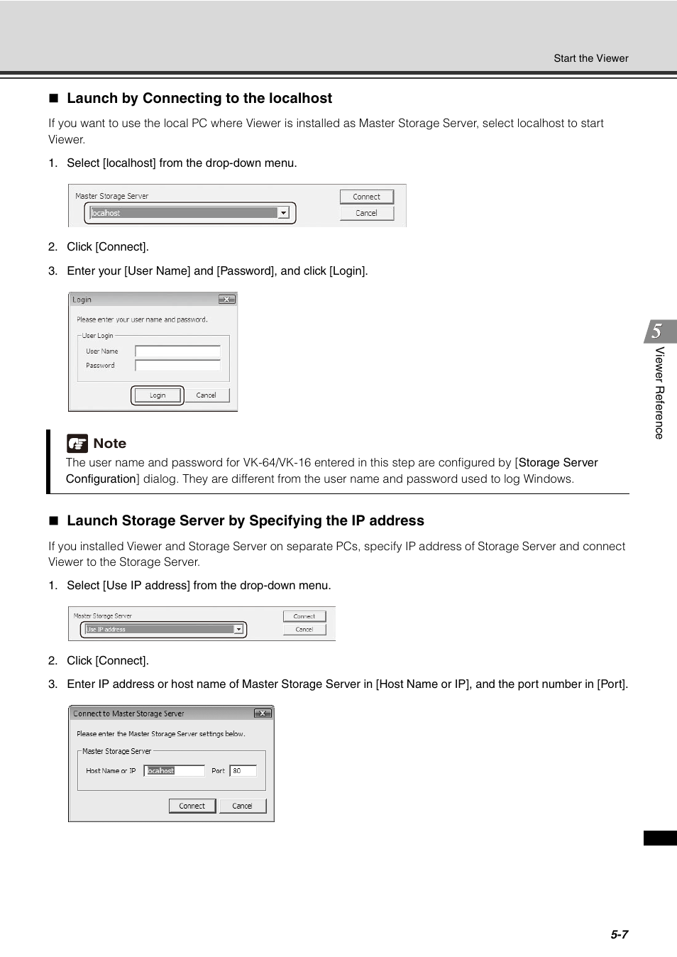 Launch by connecting to the localhost, Launch storage server by specifying the ip address | Canon VB-C60 User Manual | Page 157 / 288