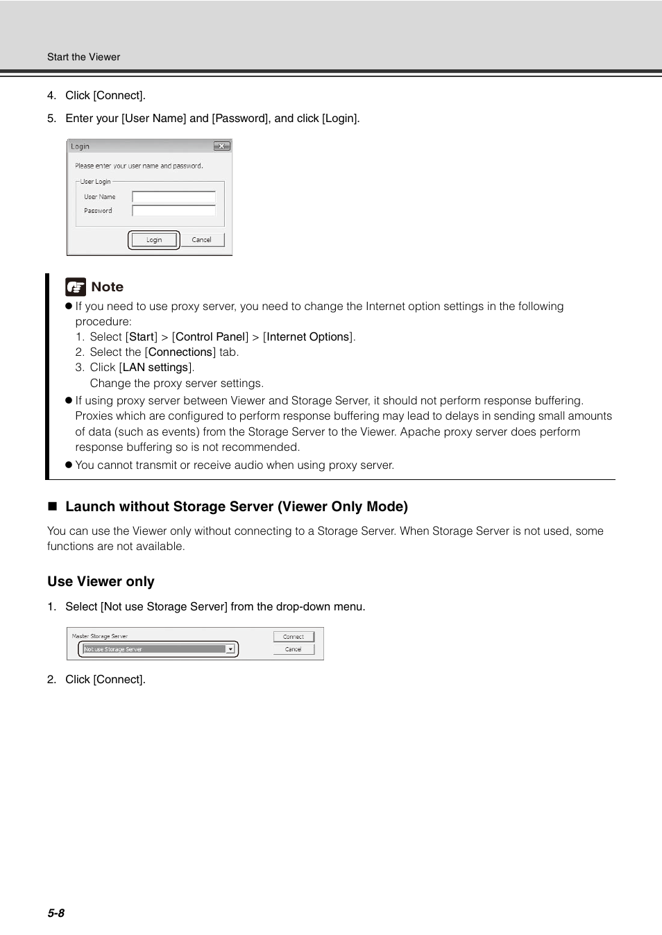 Launch without storage server (viewer only mode), Use viewer only | Canon VB-C60 User Manual | Page 158 / 288