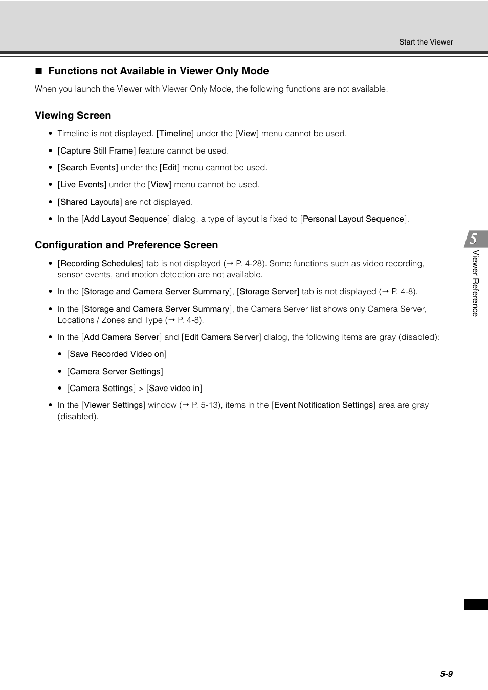Functions not available in viewer only mode, Functions not available in viewer only mode -9, Viewing screen | Configuration and preference screen | Canon VB-C60 User Manual | Page 159 / 288