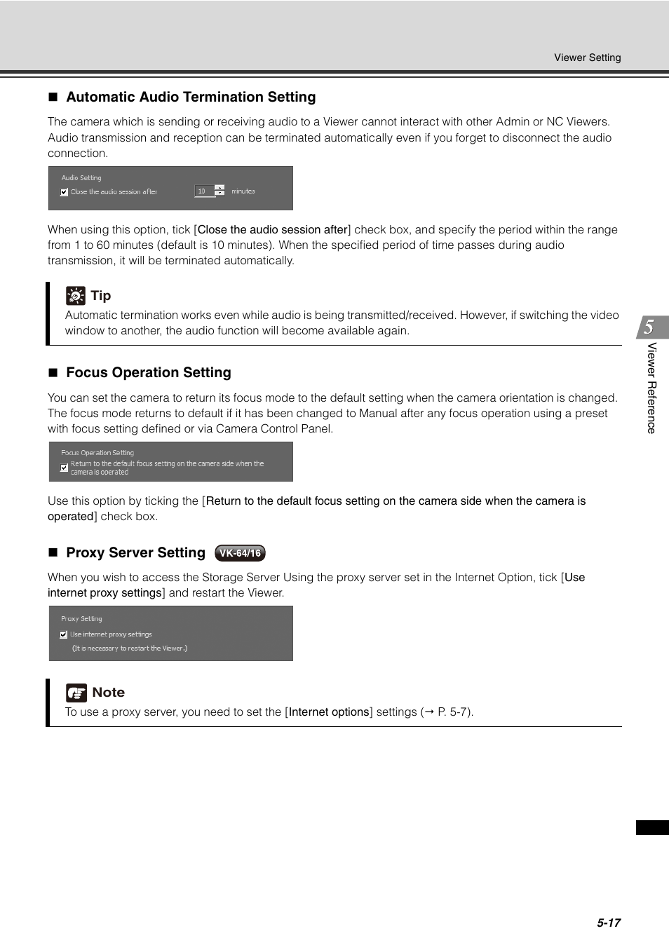 Automatic audio termination setting, Focus operation setting, Proxy server setting | Canon VB-C60 User Manual | Page 167 / 288