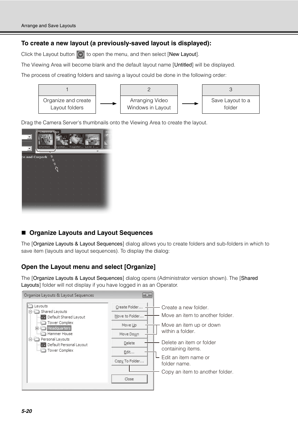 Organize layouts and layout sequences, Organize layouts and layout sequences -20, Open the layout menu and select [organize | Canon VB-C60 User Manual | Page 170 / 288